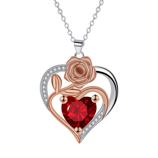 Copper With Silver/Rosegold Plated Heart Pendant Necklace