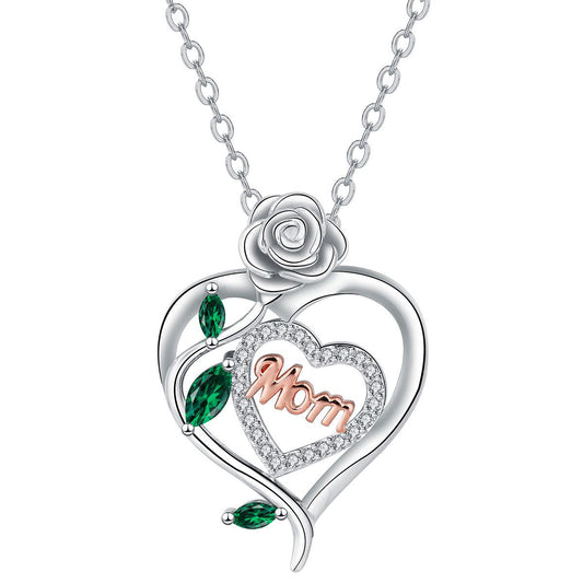 Copper With Silver/Rosegold Plated Mom Rose Pendant Necklace for Women