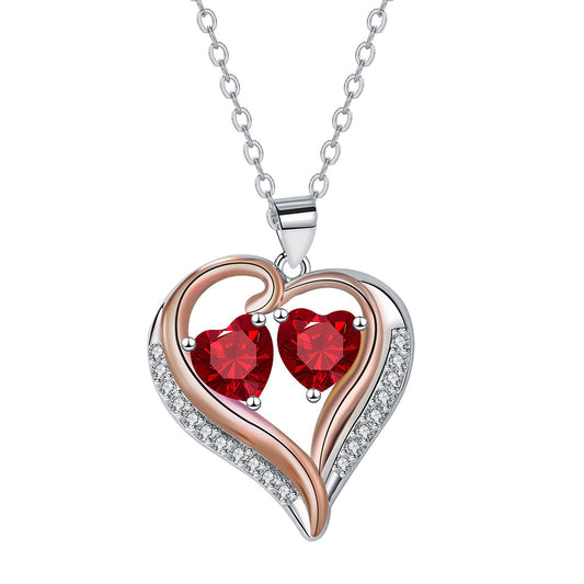 Copper With Silver/Rosegold Plated Heart Pendant Necklace