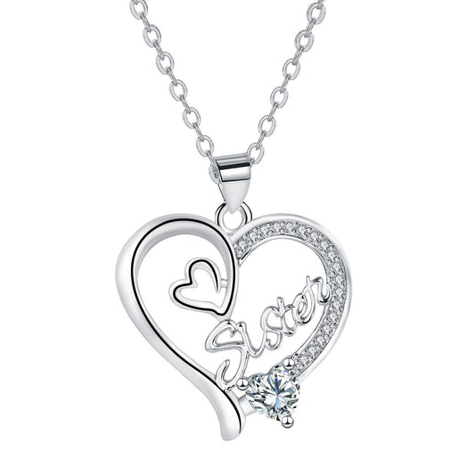 Copper With Silver Plated Heart Sister Pendant Necklace for Women