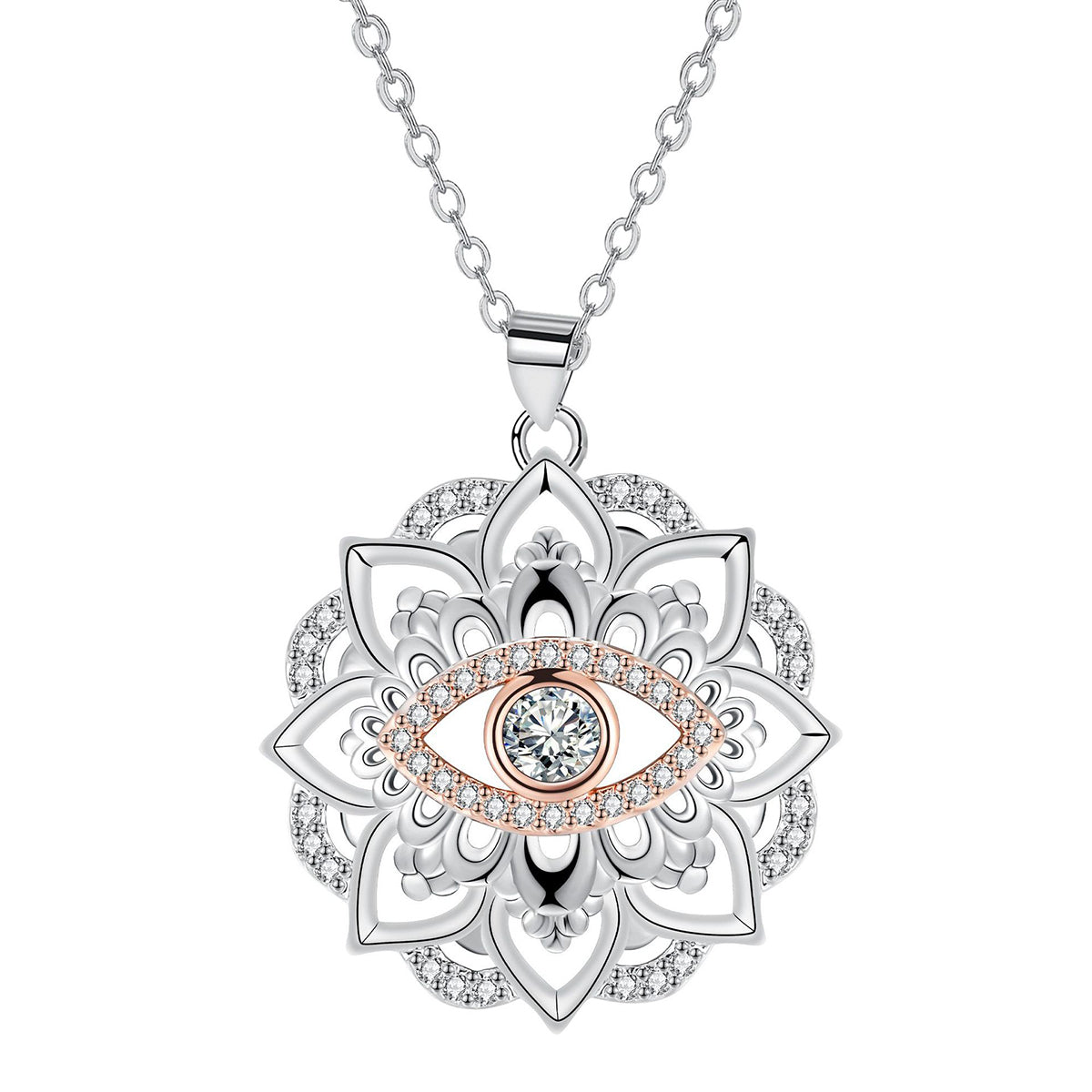 Copper With Silver/Rosegold Plated Flower Pendant Necklace