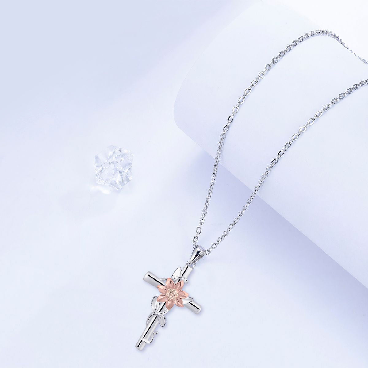 Copper With Silver/Rosegold Plated Cross Pendant Necklace