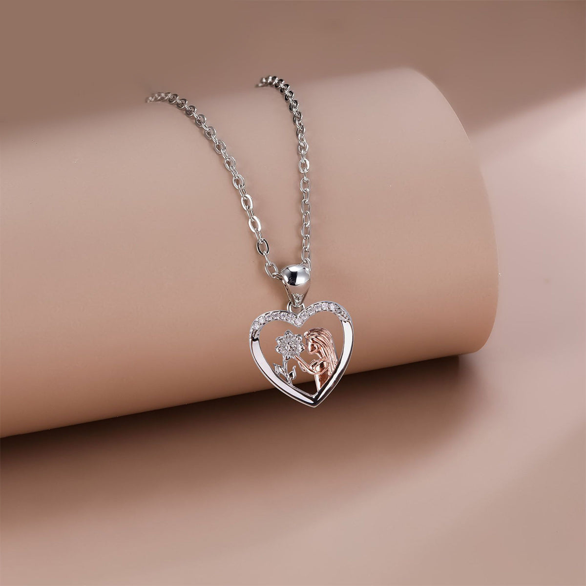 Copper With Silver/Rosegold Plated Heart Pendant Necklace