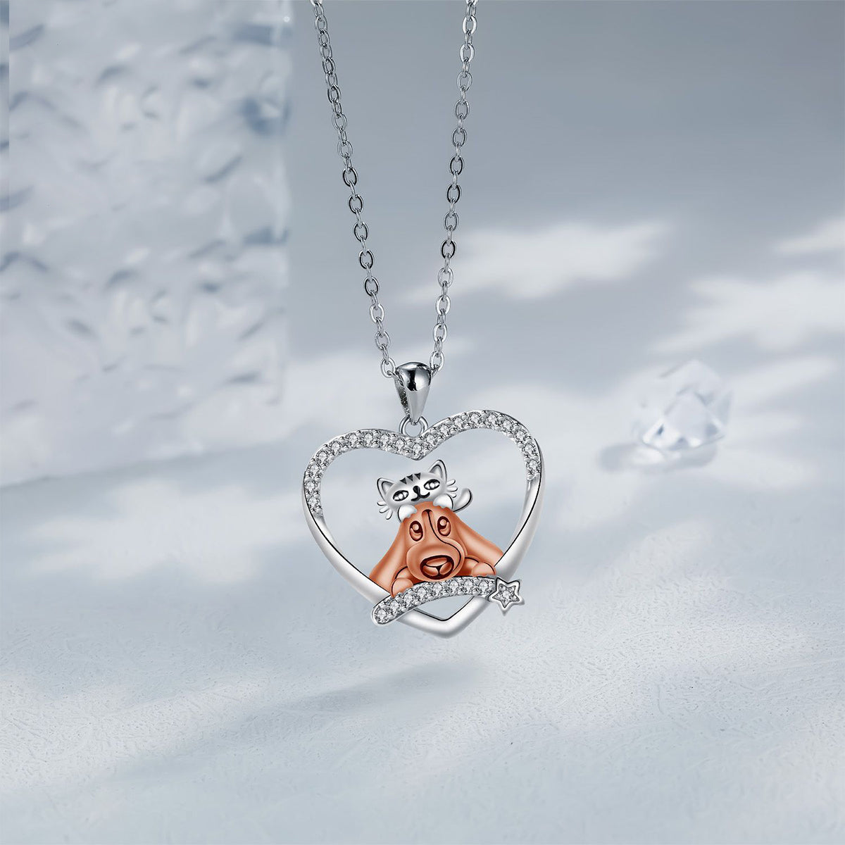Copper With Silver/Rosegold Plated Heart Pendant Necklace