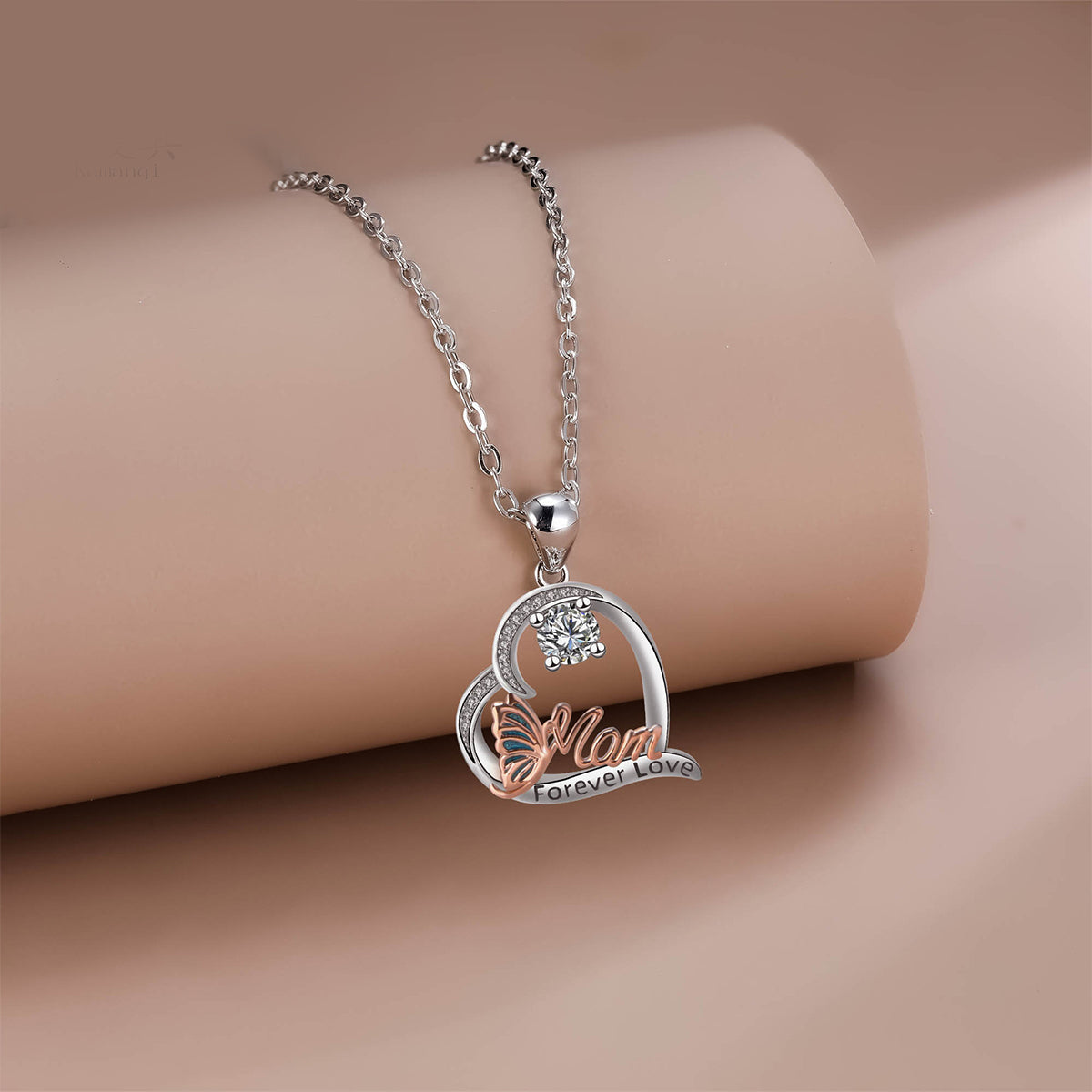Copper With Silver/Rosegold Plated Heart Mom Pendant Necklace