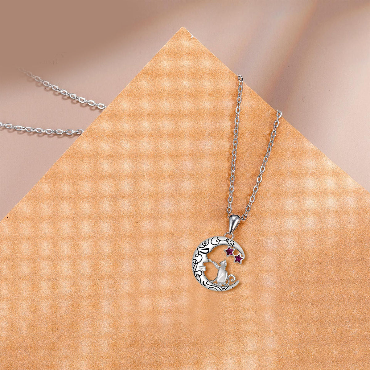 Copper With Silver Plated Moon Pendant Necklace