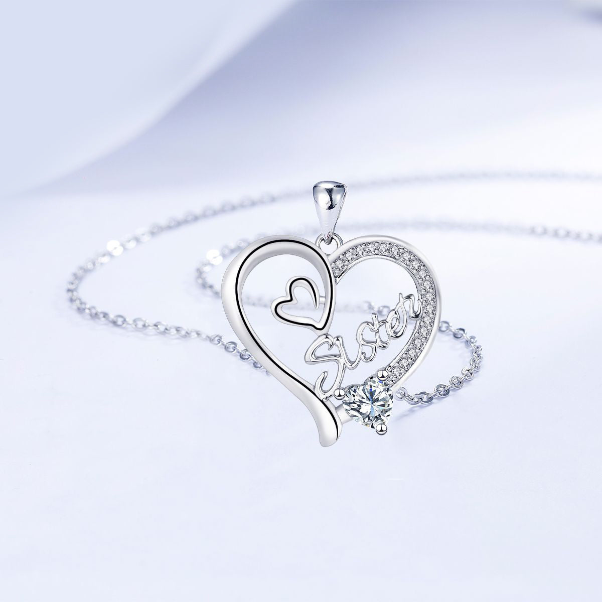Copper With Silver Plated Heart Sister Pendant Necklace for Women