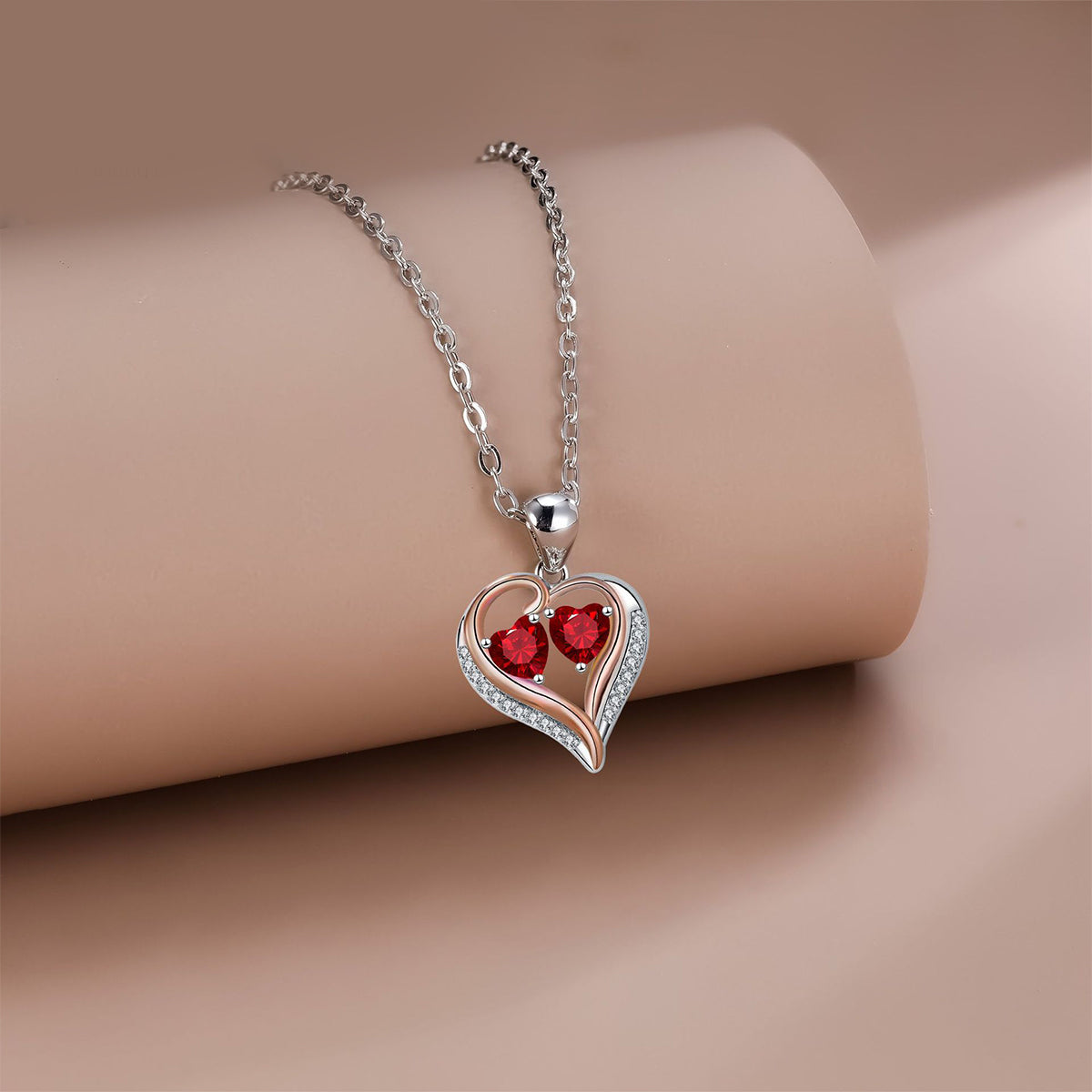 Copper With Silver/Rosegold Plated Heart Pendant Necklace