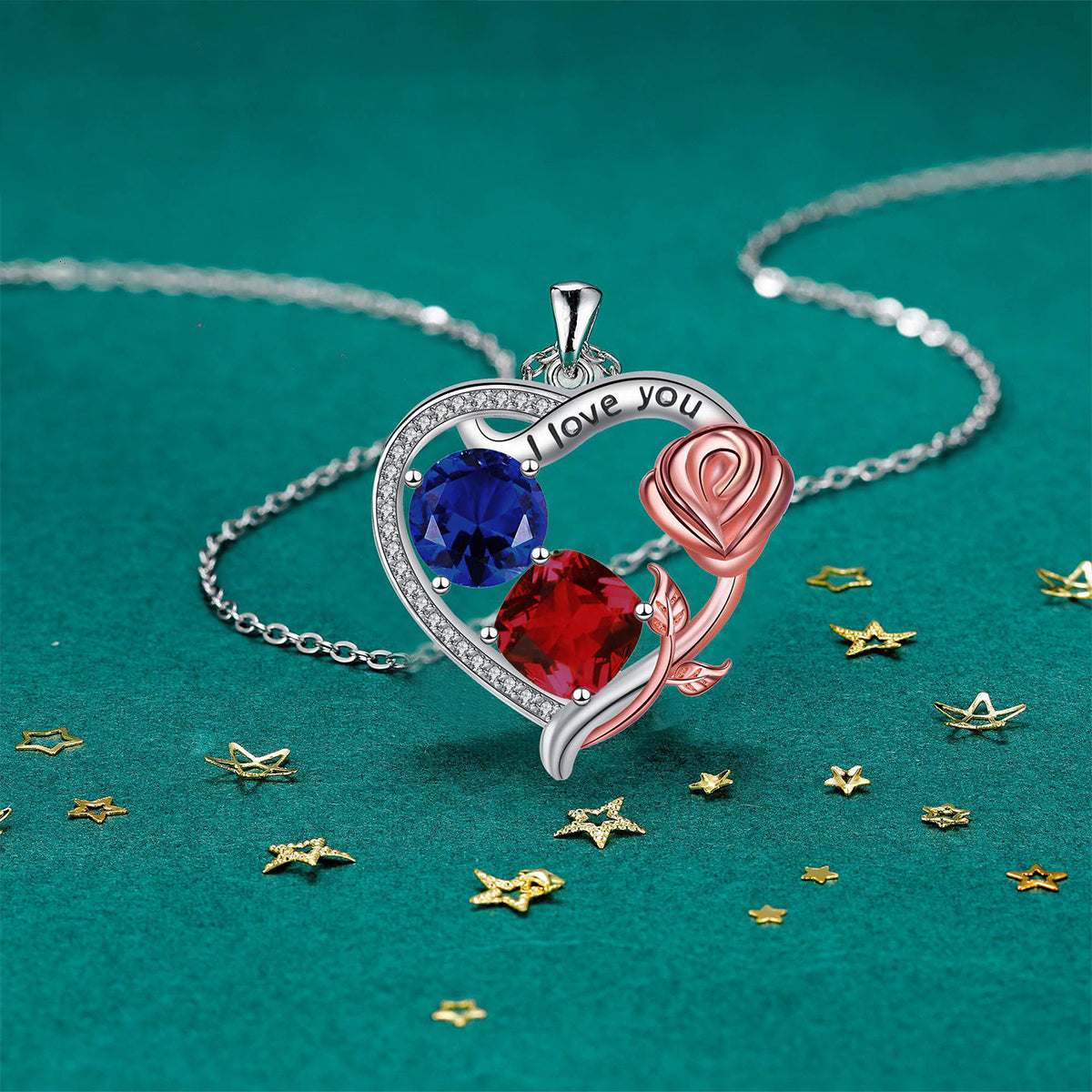 Collar con colgante de corazón de cobre bañado en plata y oro rosa