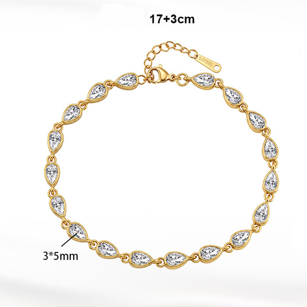 Stainless Steel Teardrop CZ Tennis Bracelet, Bezel Set Clear Teardrop Cubic Zirconia Linked Bracelet