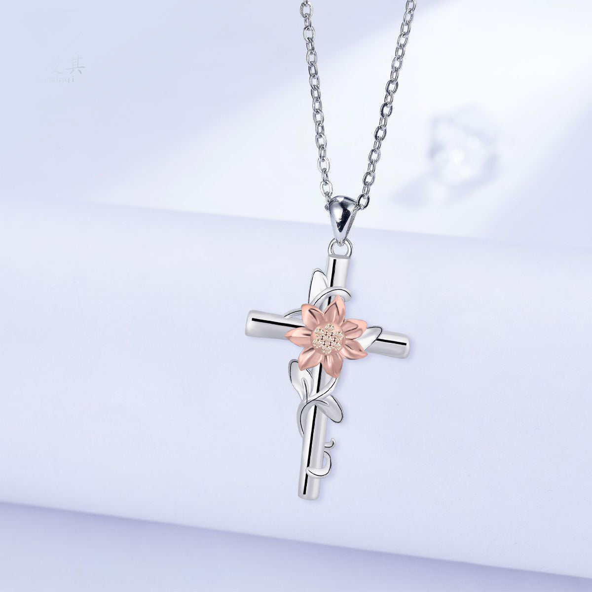 Copper With Silver/Rosegold Plated Cross Pendant Necklace