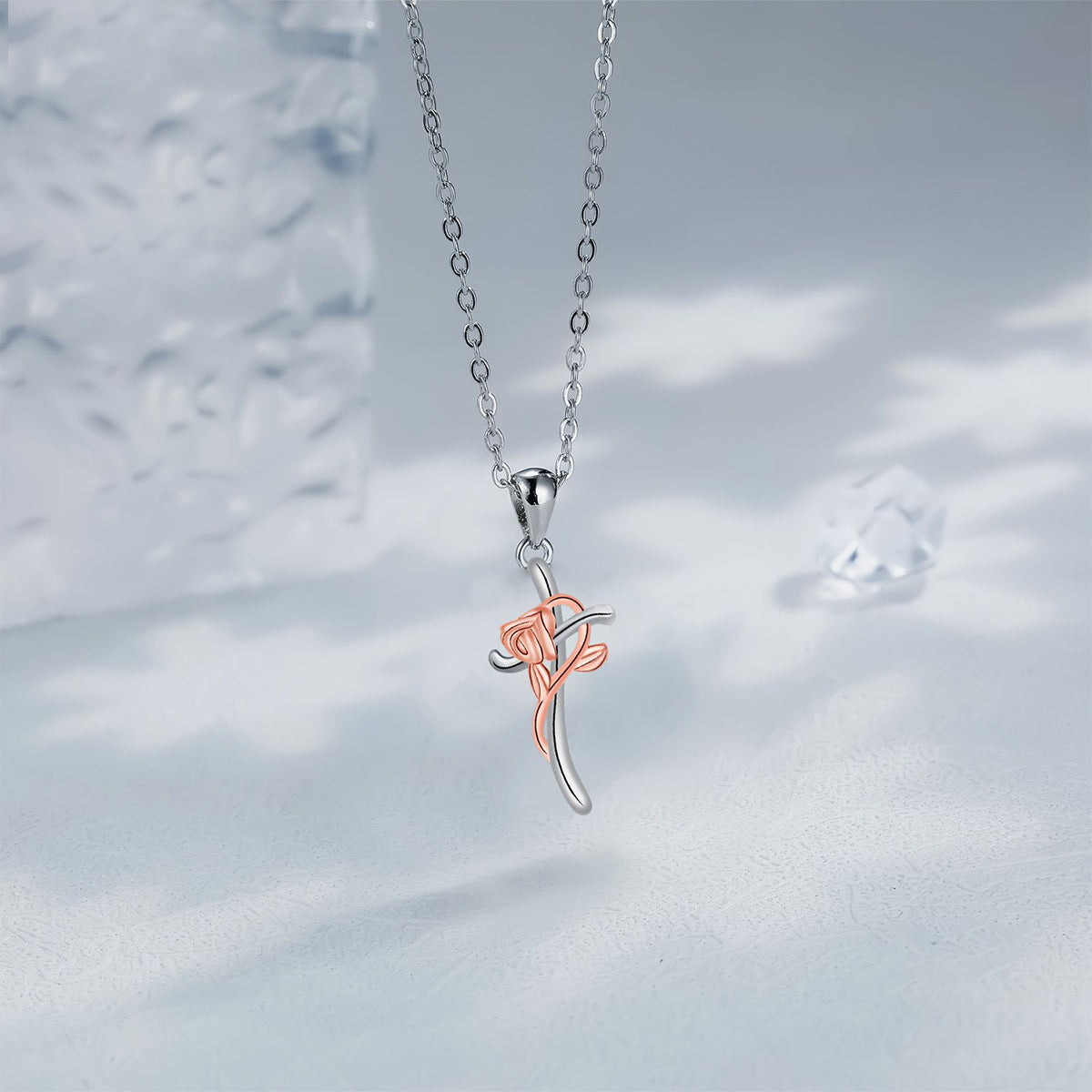 Copper With Silver/Rosegold Plated Cross Pendant Necklace