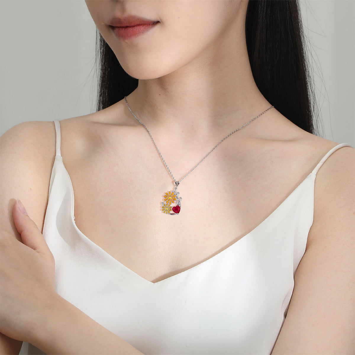 Copper With Silver Plated Flowers Pendant Necklace