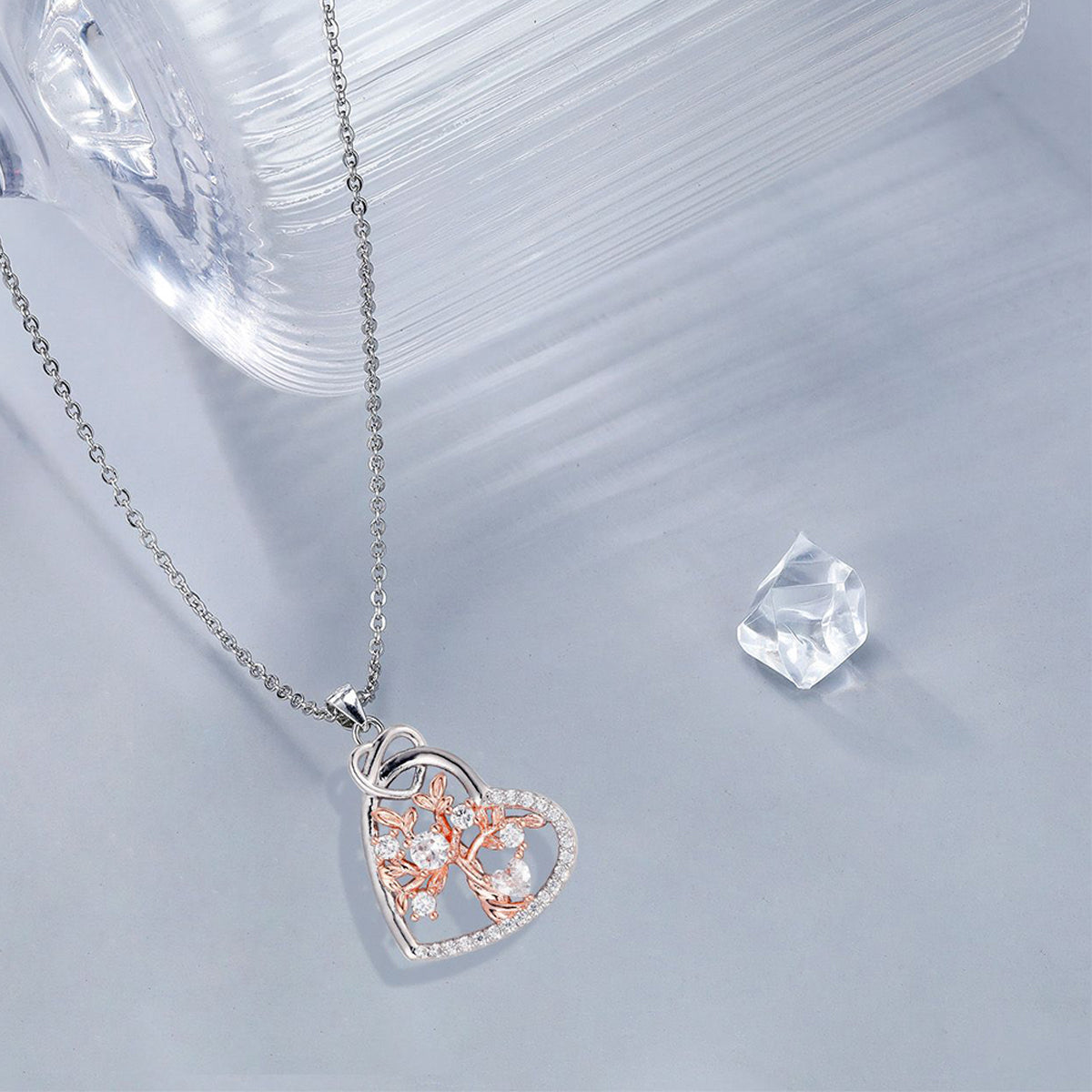 Copper With Silver/Rosegold Plated Heart Pendant Necklace