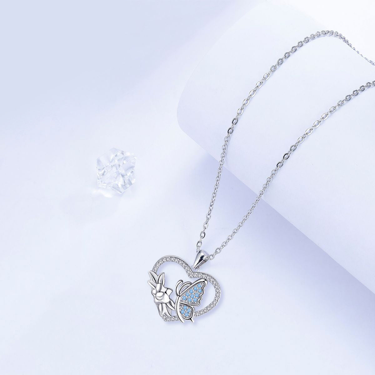 Copper With Silver Plated Heart Butterfly Pendant Necklace for Women