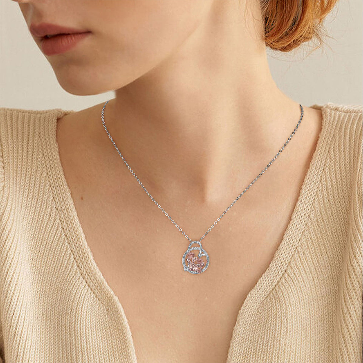 Copper With Silver/Rosegold Plated Flower Pendant Necklace