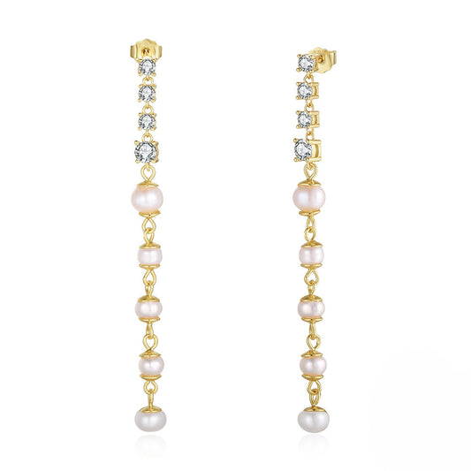925 Sterling Silver Natural Pearl Earrings Fashion Jewelry Gift for Women Girl