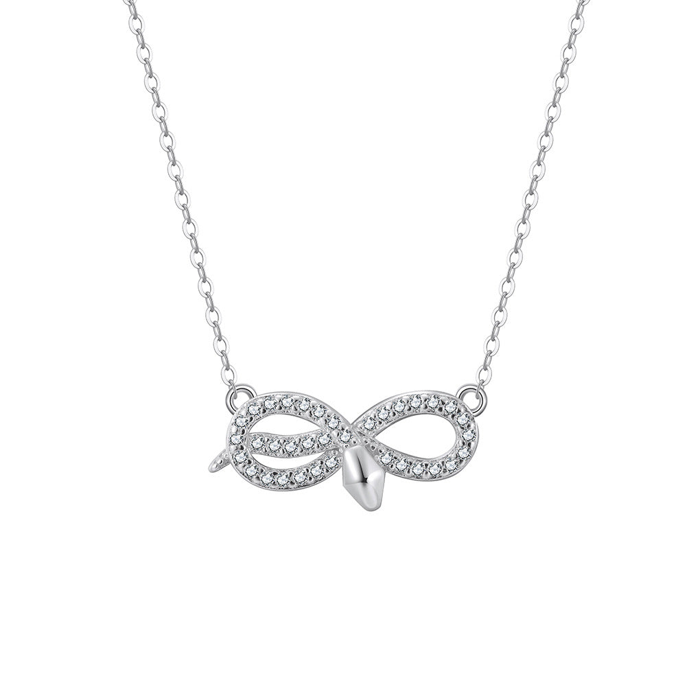 Gold Stainless Steel Snake Knot Pendant Necklace, Pave CZ Inlaid Twisted Snake Design on Dainty Cable Chain
