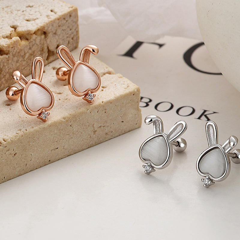 925 Sterling Silver Rabbit Screwed Earrings