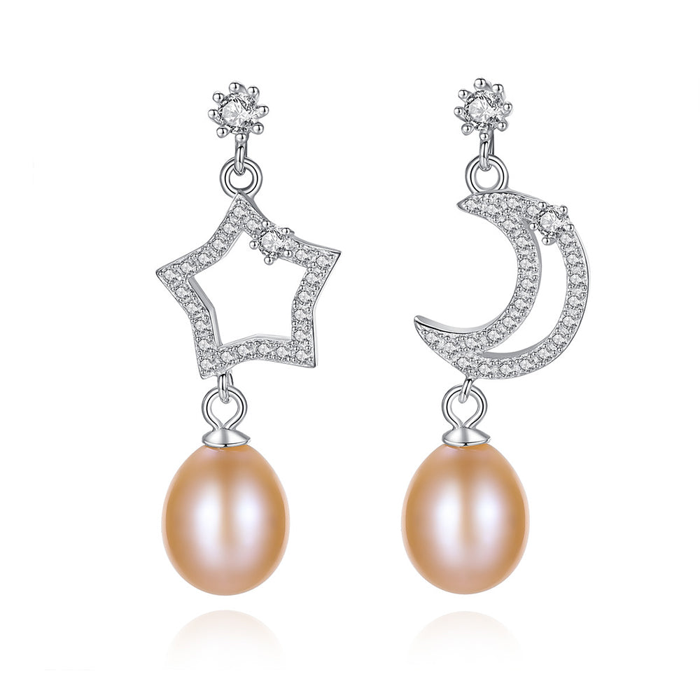 925 Sterling Silver Natural Pearl Long Drop Earrings Fashion Jewelry Gift for Women Girls