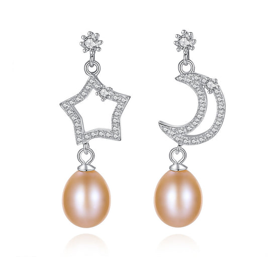 925 Sterling Silver Natural Pearl Long Drop Earrings Fashion Jewelry Gift for Women Girls