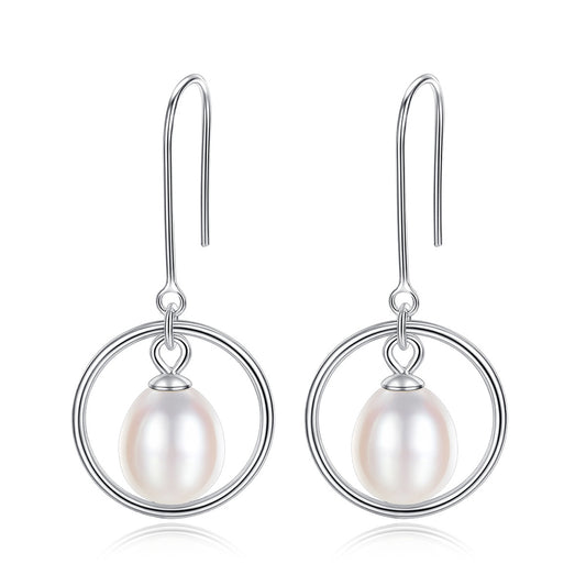 925 Sterling Silver Natural Pearl Drop Earrings Fashion Jewelry Gift for Women Girls