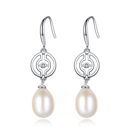 925 Sterling Silver Natural Pearl Drop Hook Earrings Fashion Jewelry Gift for Women Girls