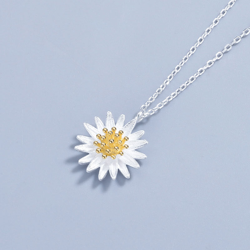 925 Sterling Silver Fashion Sunflower Pendant Necklace