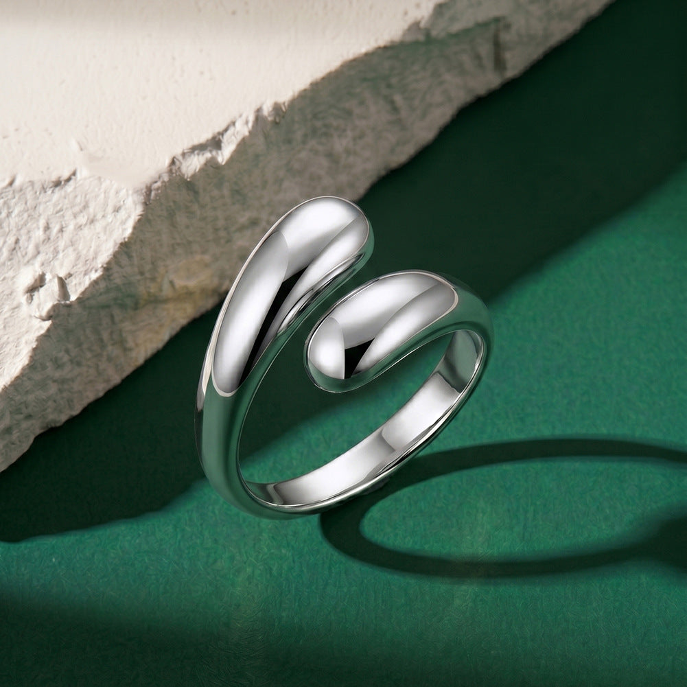 Gold Plated Stainless Steel Open Cuff Ring, Chunky Polished Teardrop Shaped Ends