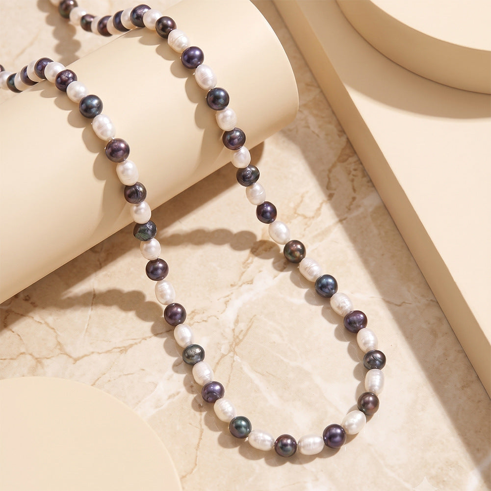 Mixed White & Peacock Baroque Freshwater Pearl Necklace, Multi-tone Irregular Lustrous Pearls Gold Plated S925 Chain