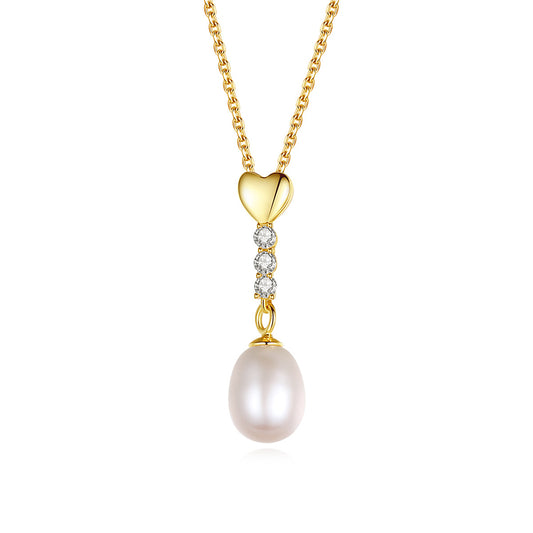 925 Sterling Silver Natural Pearl Drop Necklace Fashion Jewelry Gift for Women Girls