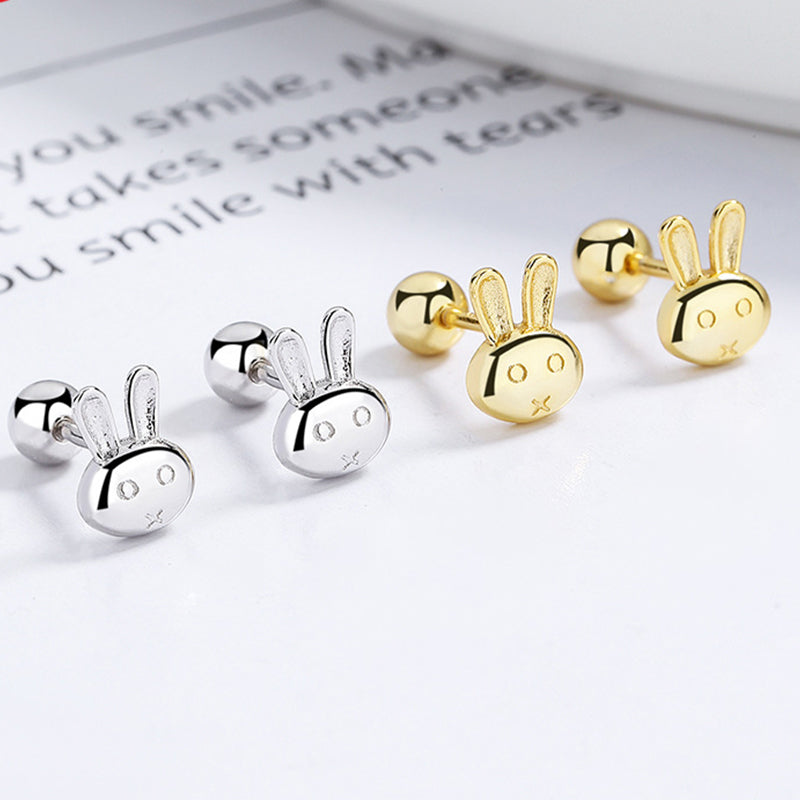 925 Sterling Silver Rabbit Screw Back Stud Earrings