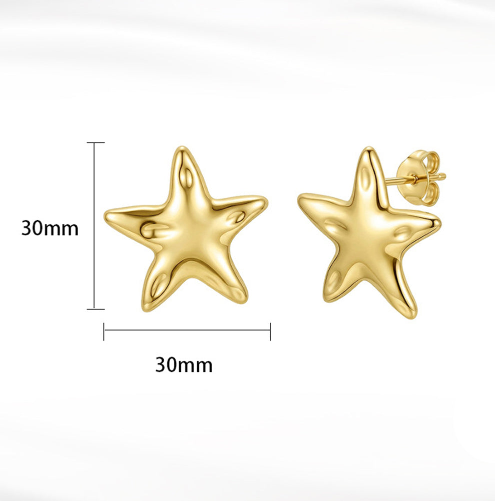 Stainless Steel Gold Plated Puffy Starfish Stud Earrings