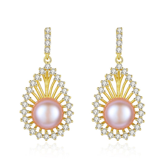 925 Sterling Silver Natural Pearl Drop Earrings Fashion Jewelry Gift for Women Girls