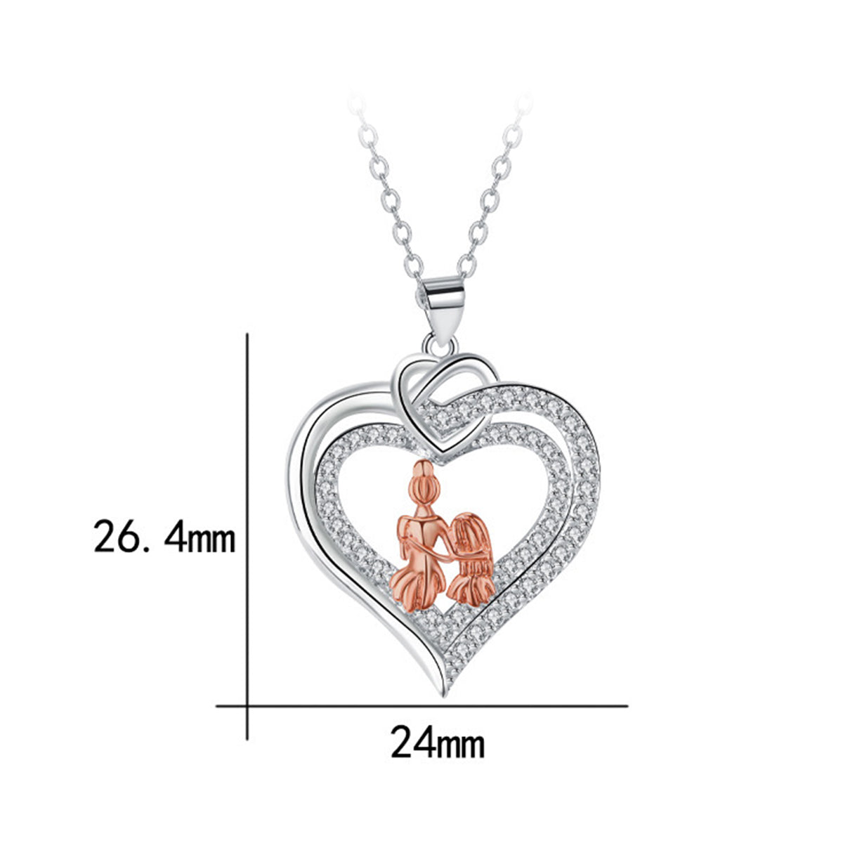 Copper With Silver/Rosegold Plated Heart Pendant Necklace