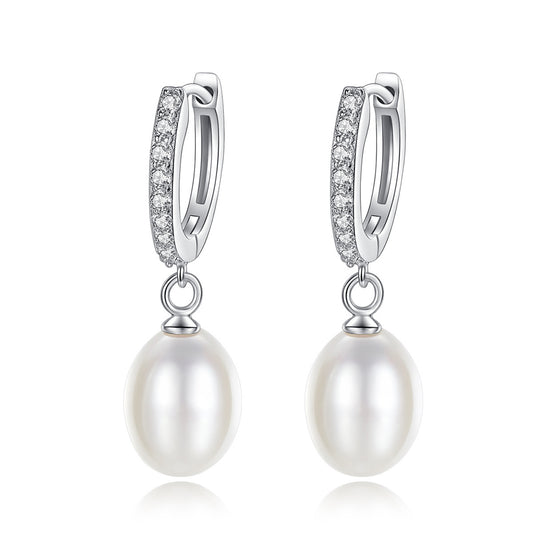 925 Sterling Silver Natural Pearl Drop Huggie Earrings Fashion Jewelry Gift for Women Girls