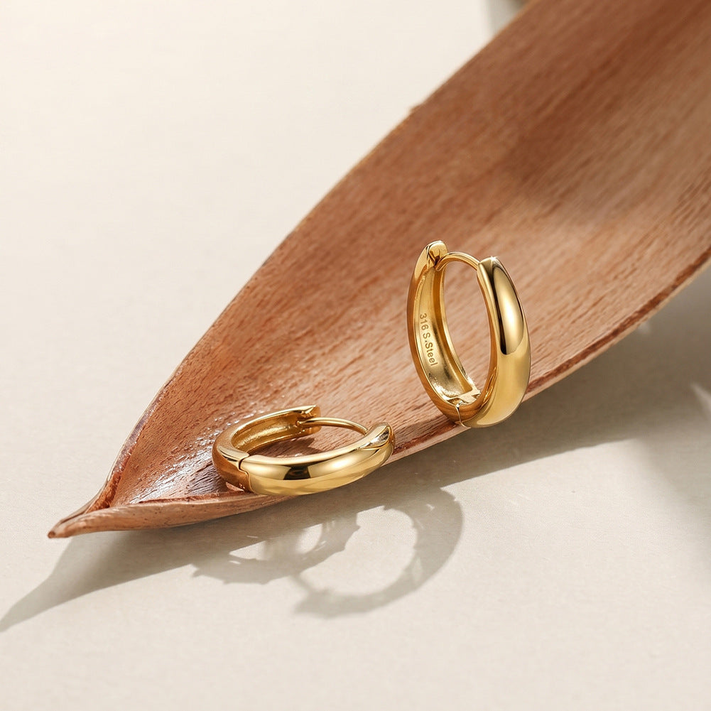 Gold Plated 316 Stainless Steel Chunky Tapered Oval Huggie Hoop Earrings