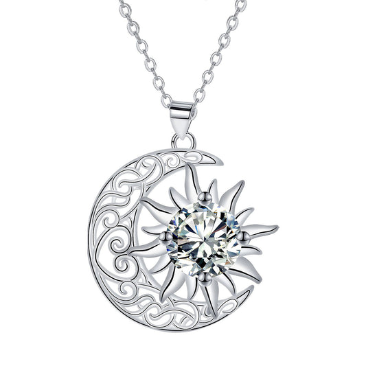 Copper With Silver Plated Moon Star Pendant Necklace