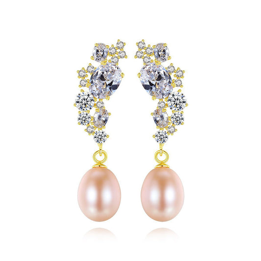 925 Sterling Silver Natural Pearl Drop Earrings Fashion Jewelry Gift for Women Girls
