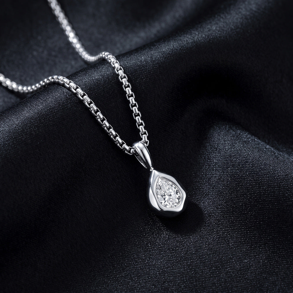 Stainless Steel Teardrop Cubic Zirconia Pendant Necklace, Sparkling Teardrop Cut CZ Stone Bezel Set in Smooth Silver Frame