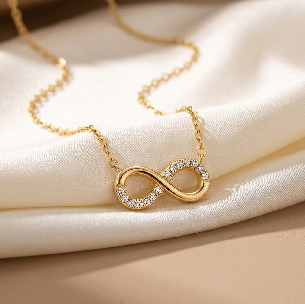 316 Stainless Steel Paved Micro CZ Infinity Symbol Necklace, Fully Encrusted Sparkling Cubic Zirconia, Polished Delicate Cable Chain