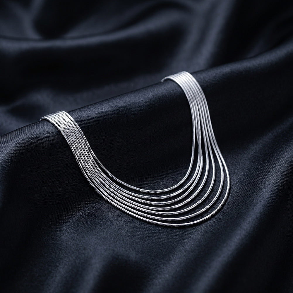 Stainless Steel Multi Layer Snake Chain Necklace, Six Strands Dainty Flat Snake Chain Minimalist Layering Necklace