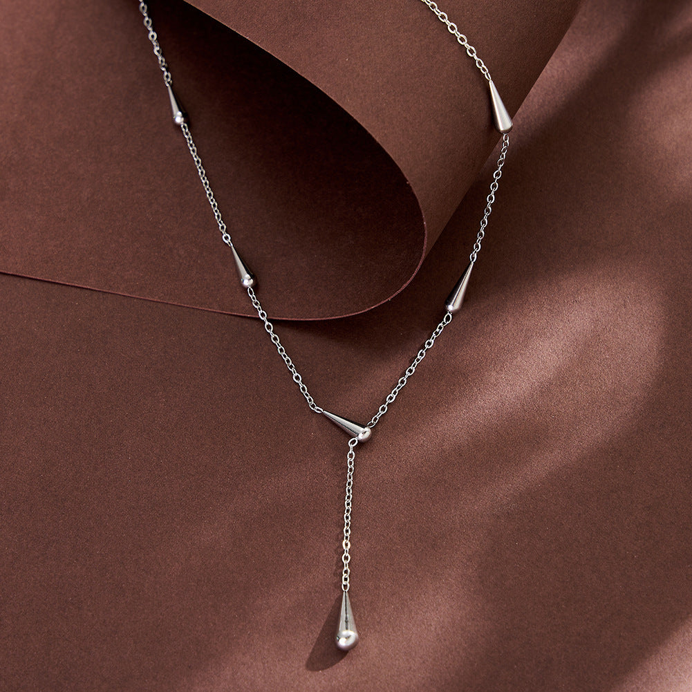 Stainless Steel Teardrop Y Drop Necklace, Multi Polished Teardrop Charms Station Y-Shaped Pendant Necklace on Dainty Cable Chain