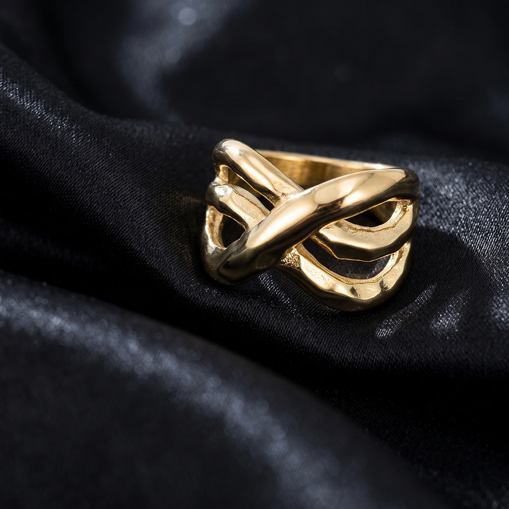 Stainless Steel Gold Plated Irregular Intertwined Open Statement Ring
