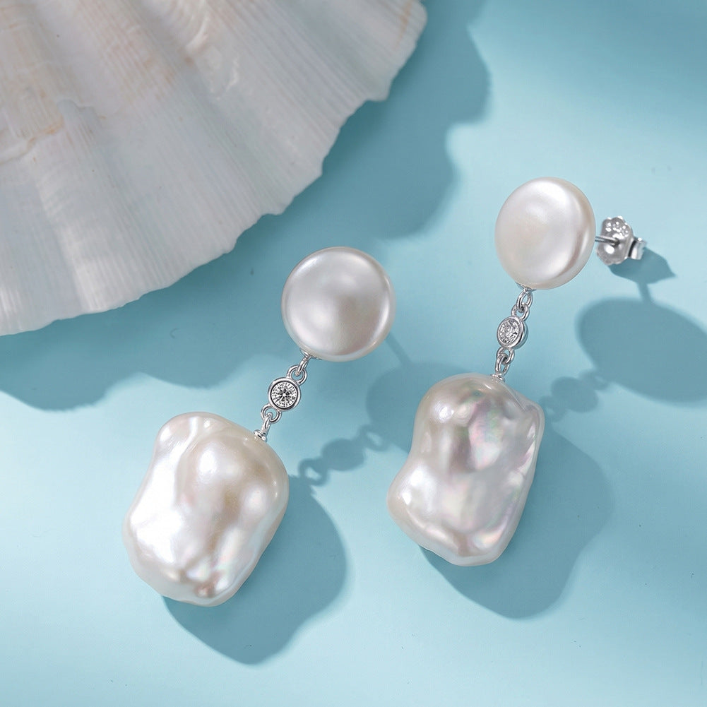 Pendientes de aro con perla natural en plata de ley 925, joyería de moda, regalo para mujeres y niñas.