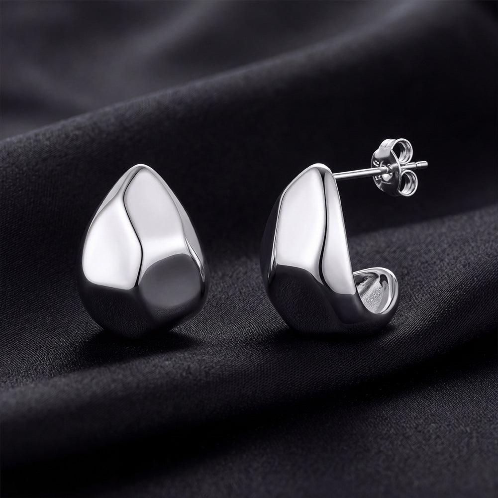 Stainless Steel Irregular Teardrop Chunky Huggie Stud Earrings