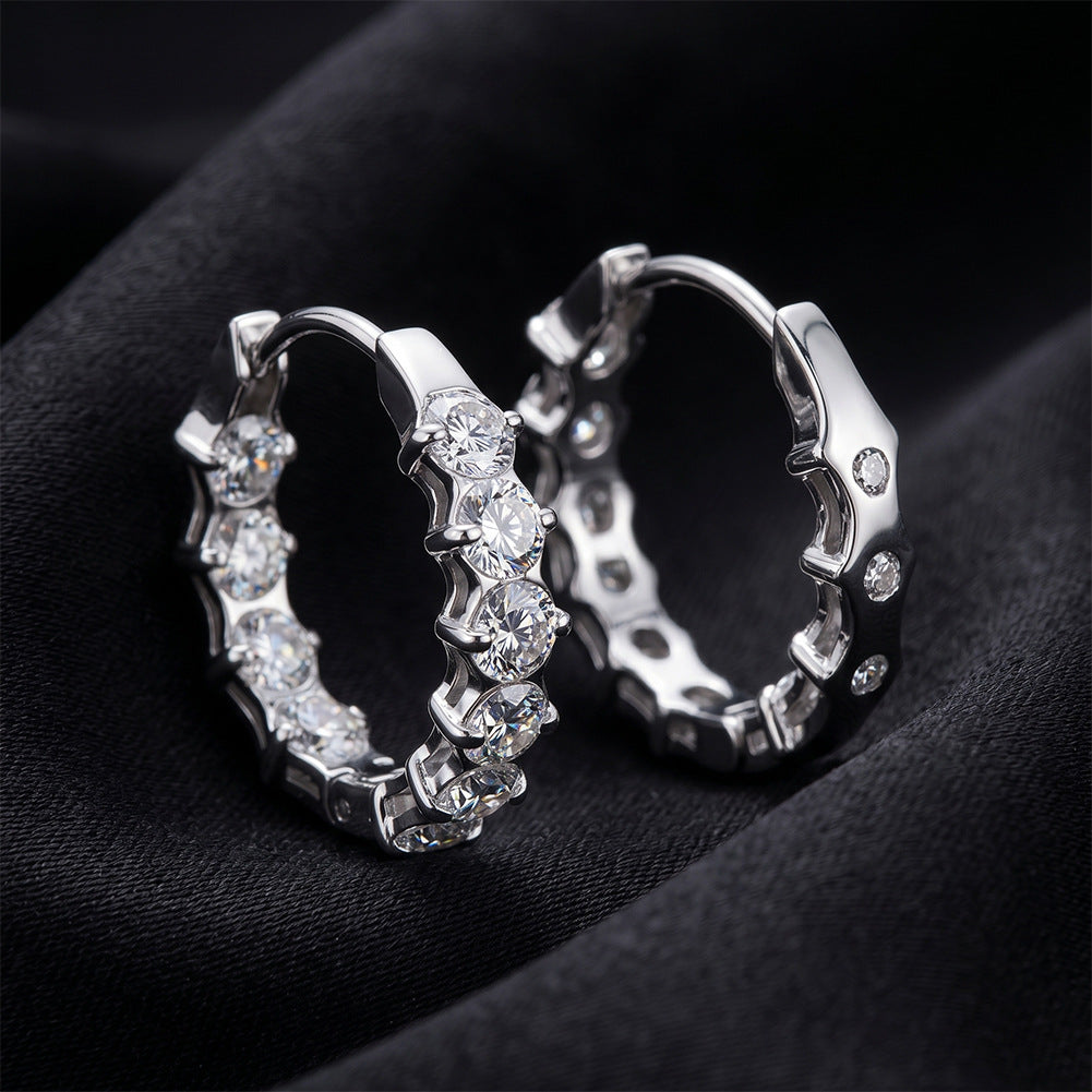 316 Stainless Steel Round Brilliant CZ Paved Huggie Hoop Earrings, Alternating Round Cubic Zirconia Prong Set, Hollow Open Frame Design, Hinged Snap Lock, Dainty Sparkling Inlaid Hoop Earrings