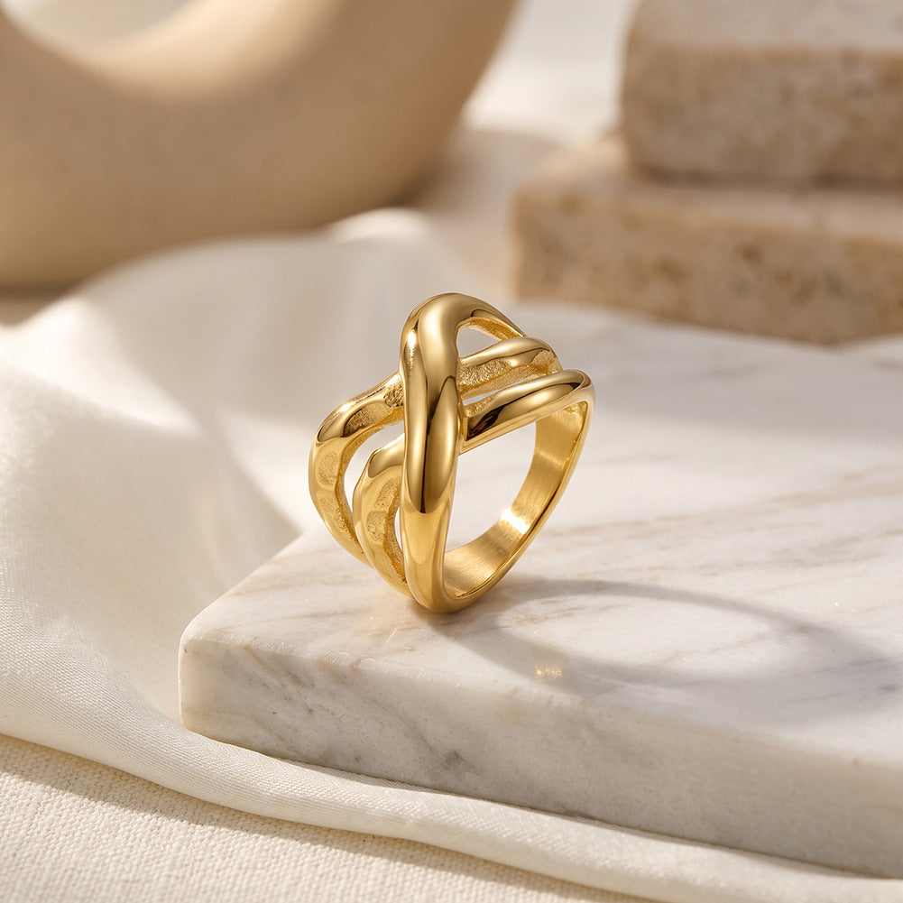 Stainless Steel Gold Plated Irregular Intertwined Open Statement Ring