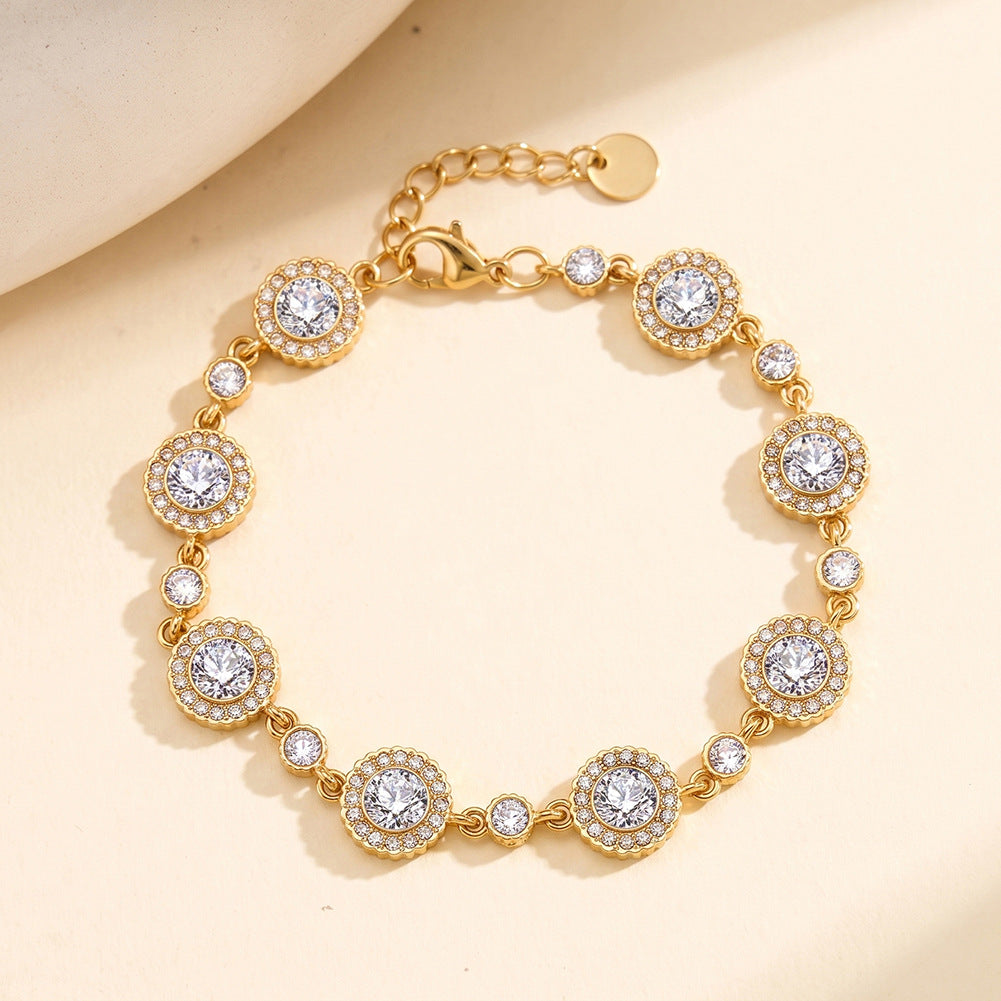 Stainless Steel Clear CZ Halo Station Bracelet, Large Round Halo Zirconia with Small Accent Stone Bracelet