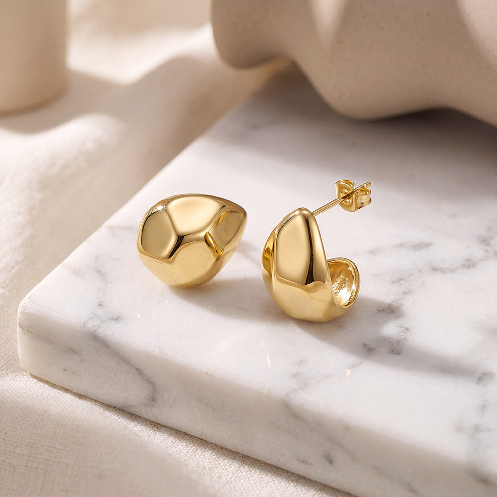 Stainless Steel Irregular Teardrop Chunky Huggie Stud Earrings